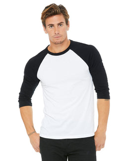 Bella+Canvas Unisex Triblend 3/4-Sleeve Baseball T-Shirt 3200 | White/ Black - Front