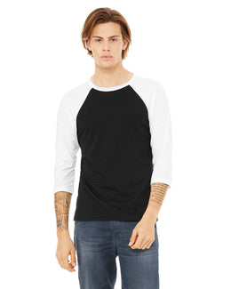 Bella+Canvas Unisex Triblend 3/4-Sleeve Baseball T-Shirt 3200 | Black/ White - Front