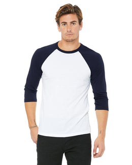 Bella+Canvas Unisex Triblend 3/4-Sleeve Baseball T-Shirt 3200 | White/ Navy - Front