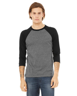 Bella+Canvas Unisex Triblend 3/4-Sleeve Baseball T-Shirt 3200 | Deep Heathr/ Blk - Front