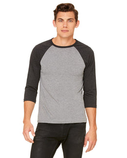 Bella+Canvas Unisex Triblend 3/4-Sleeve Baseball T-Shirt 3200 | Gry/ Chr Blk Trb - Front