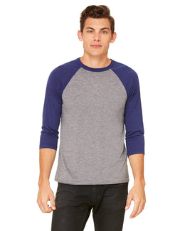 Bella+Canvas Unisex Triblend 3/4-Sleeve Baseball T-Shirt 3200 | Grey/ Navy Trb - Front