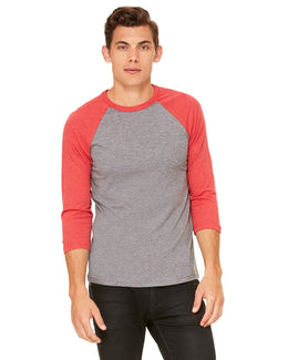 Bella+Canvas Unisex Triblend 3/4-Sleeve Baseball T-Shirt 3200 | Gry/ L Rd Trblnd - Front