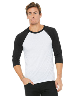 Bella+Canvas Unisex Triblend 3/4-Sleeve Baseball T-Shirt 3200 | Wht Flk/ Chr Trb - Front