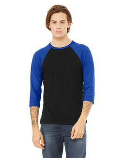 Bella+Canvas Unisex Triblend 3/4-Sleeve Baseball T-Shirt 3200 | Black/ True Royl - Front