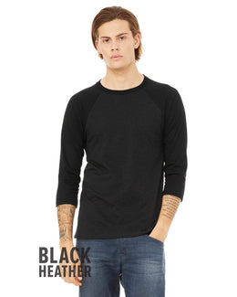 Bella+Canvas Unisex Triblend 3/4-Sleeve Baseball T-Shirt 3200 | Blk Heather/ Blk - Front