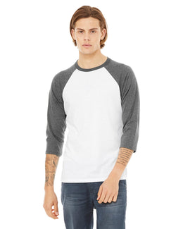 Bella+Canvas Unisex Triblend 3/4-Sleeve Baseball T-Shirt 3200 | White/ Deep Hthr - Front