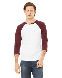 Bella+Canvas Unisex Triblend 3/4-Sleeve Baseball T-Shirt 3200 | White/ Maroon - Front