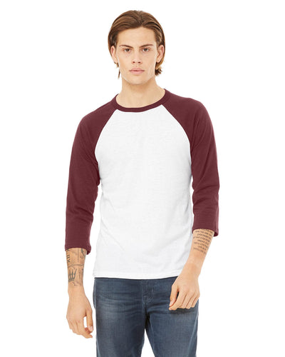 Bella+Canvas Unisex Triblend 3/4-Sleeve Baseball T-Shirt 3200 | White/ Maroon - Front
