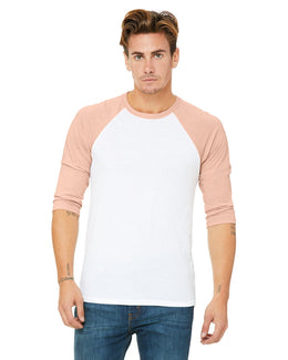 Bella+Canvas Unisex Triblend 3/4-Sleeve Baseball T-Shirt 3200 | Wht/ Hthr Peach - Front