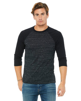 Bella+Canvas Unisex Triblend 3/4-Sleeve Baseball T-Shirt 3200 | Blck Mrble/ Blck - Front