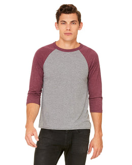 Bella+Canvas Unisex Triblend 3/4-Sleeve Baseball T-Shirt 3200 | Gry/ Maroon Trb - Front