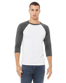 Bella+Canvas Unisex Triblend 3/4-Sleeve Baseball T-Shirt 3200 | White/ Asphalt - Front