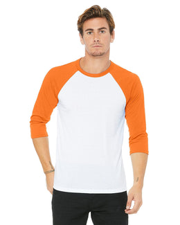 Bella+Canvas Unisex Triblend 3/4-Sleeve Baseball T-Shirt 3200 | Wht/ Neon Orange - Front