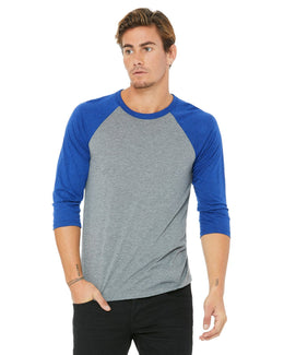 Bella+Canvas Unisex Triblend 3/4-Sleeve Baseball T-Shirt 3200 | Grey/ Tr Ryl Trb - Front
