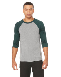 Bella+Canvas Unisex Triblend 3/4-Sleeve Baseball T-Shirt 3200 | Gry/ Emer Trblnd - Front