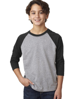 Next Level Youth CVC 3/4-Sleeve Raglan Tee 3352 | Blk/ Dk Gry Hthr - Front