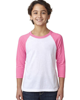 Next Level Youth CVC 3/4-Sleeve Raglan Tee 3352 | Hot Pink/ White - Front