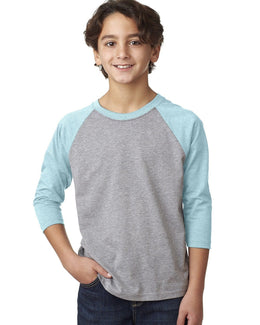 Next Level Youth CVC 3/4-Sleeve Raglan Tee 3352 | Ice Bl/ D Htr Gr - Front