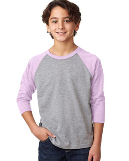 Next Level Youth CVC 3/4-Sleeve Raglan Tee 3352 | Lilac/ D Htr Gry - Front