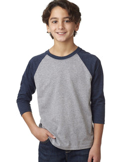 Next Level Youth CVC 3/4-Sleeve Raglan Tee 3352 | Md Ny/ D Htr Gry - Front