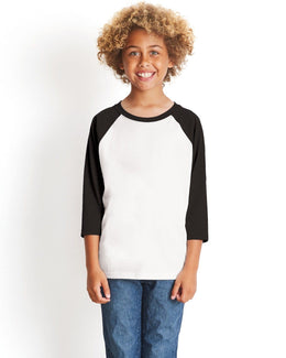 Next Level Youth CVC 3/4-Sleeve Raglan Tee 3352 | Black/ White - Front
