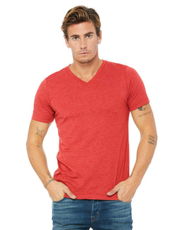 Bella+Canvas Unisex Triblend Short Sleeve V-Neck T-Shirt 3415C | Red Triblend - Front