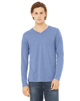 Bella+Canvas Long Sleeve V-Neck T-Shirt 3425 | Blue Triblend - Front