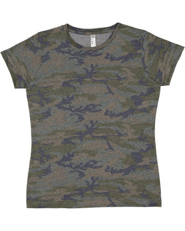 LAT Ladies Fine Jersey Longer Length T-Shirt 3516 | Vintage Camo - Front