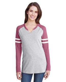 LAT Ladies Gameday Mash-Up Long Sleeve T-Shirt 3534 | Vn Ht/ Vn Brg/ W - Front