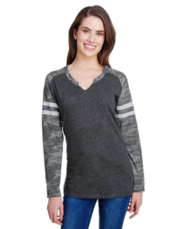 LAT Ladies Gameday Mash-Up Long Sleeve T-Shirt 3534 | V Sm/ V Cm/ V Ht - Front