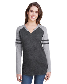 LAT Ladies Gameday Mash-Up Long Sleeve T-Shirt 3534 | V Sm/ V Ht/ V Sm - Front