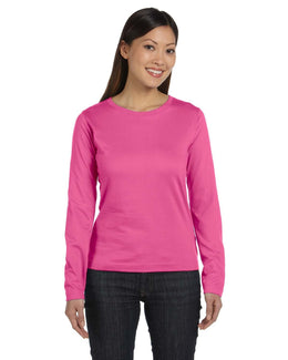 LAT Ladies Combed Cotton Long Sleeve T-Shirt 3588 | Raspberry - Front