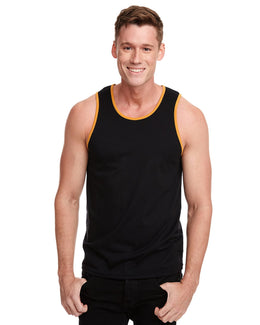 Next Level Mens Cotton Tank 3633 | Black/ Antq Gold - Front