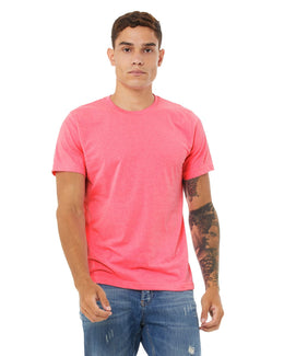 Bella+Canvas Mens Poly-Cotton Short Sleeve T-Shirt 3650 | Neon Pink - Front