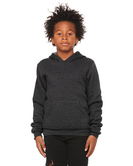 Bella+Canvas Youth Sponge Fleece Pullover Hooded Sweatshirt 3719Y | Dark Gry Heather - Front