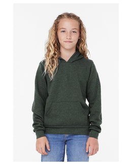 Bella+Canvas Youth Sponge Fleece Pullover Hooded Sweatshirt 3719Y | Heather Forest - Front