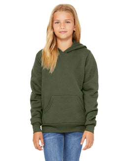 Bella+Canvas Youth Sponge Fleece Pullover Hooded Sweatshirt 3719Y | Military Green - Front