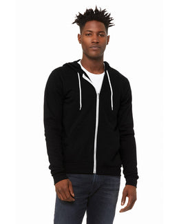 Bella+Canvas Unisex Poly-Cotton Fleece Full-Zip Hoodie 3739 | Dtg Black - Front