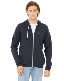 Bella+Canvas Unisex Poly-Cotton Fleece Full-Zip Hoodie 3739 | Heather Navy - Front