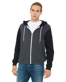 Bella+Canvas Unisex Poly-Cotton Fleece Full-Zip Hoodie 3739 | Drk Gry Htr/ Blk - Front