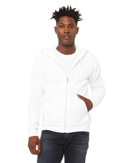 Bella+Canvas Unisex Poly-Cotton Fleece Full-Zip Hoodie 3739 | Dtg White - Front