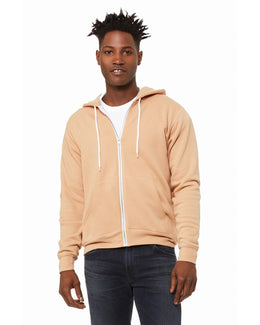 Bella+Canvas Unisex Poly-Cotton Fleece Full-Zip Hoodie 3739 | Heathr Sand Dune - Front