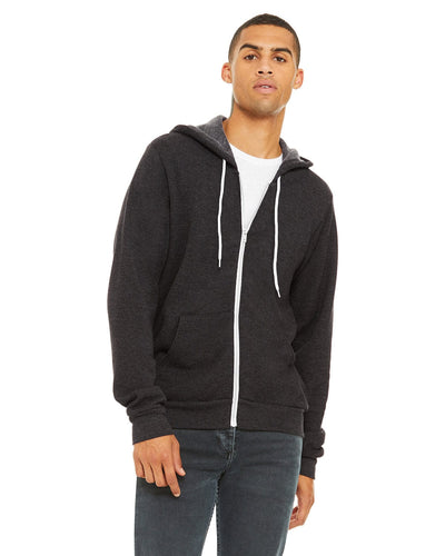 Bella+Canvas Unisex Poly-Cotton Fleece Full-Zip Hoodie 3739 | Dark Gry Heather - Front
