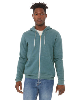 Bella+Canvas Unisex Poly-Cotton Fleece Full-Zip Hoodie 3739 | Hthr Deep Teal - Front