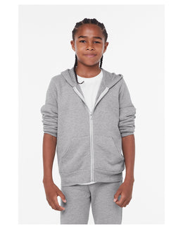 Bella+Canvas Youth Sponge Fleece Full-Zip Hooded Sweatshirt 3739Y | Athletic Heather - Front