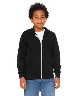 Bella+Canvas Youth Sponge Fleece Full-Zip Hooded Sweatshirt 3739Y | Black - Front