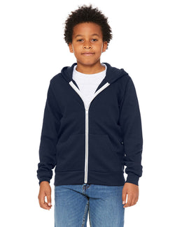 Bella+Canvas Youth Sponge Fleece Full-Zip Hooded Sweatshirt 3739Y | Navy - Front