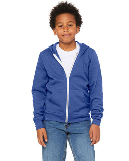 Bella+Canvas Youth Sponge Fleece Full-Zip Hooded Sweatshirt 3739Y | Hthr True Royal - Front