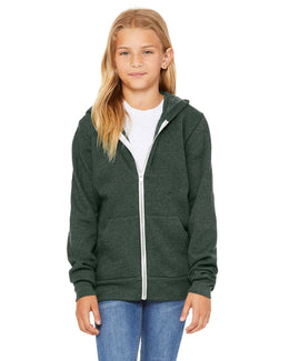 Bella+Canvas Youth Sponge Fleece Full-Zip Hooded Sweatshirt 3739Y | Heather Forest - Front